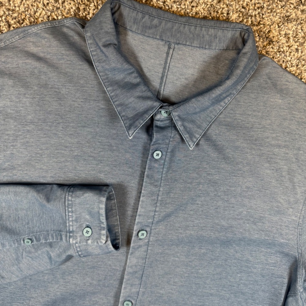 Lululemon Commission Long Sleeve Shirt Mens XL Blue Tech Button Down Excellent